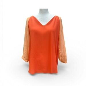 Eileen Fisher Petite Silk V-Neck Raglan Blouse Orange Peach‎ PS Womens Top
